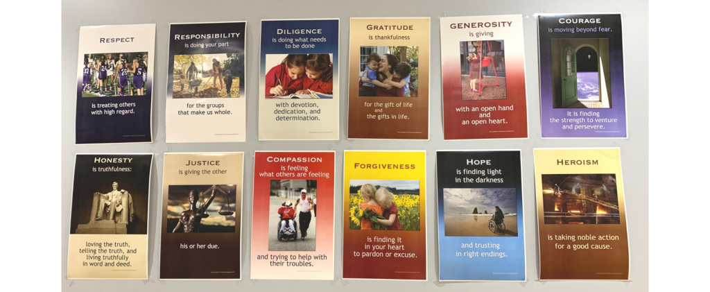 Image of inspirational posters in a school hallway.